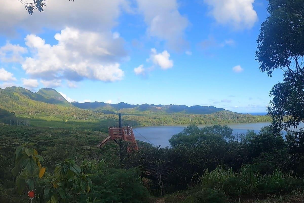 Reservoir and mountain views from Koloa Zipline