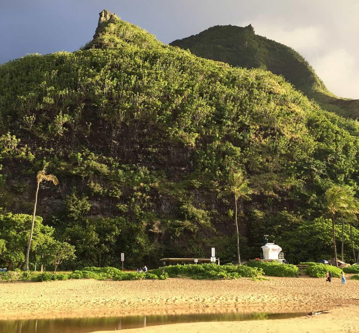 Beach background with mountain