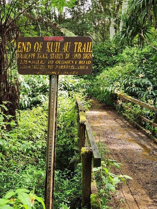 End of Kuilau Ridge Trail sign