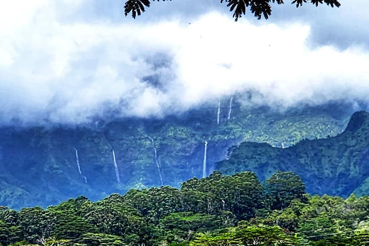 Kuilau Ridge Trail waterfalls view