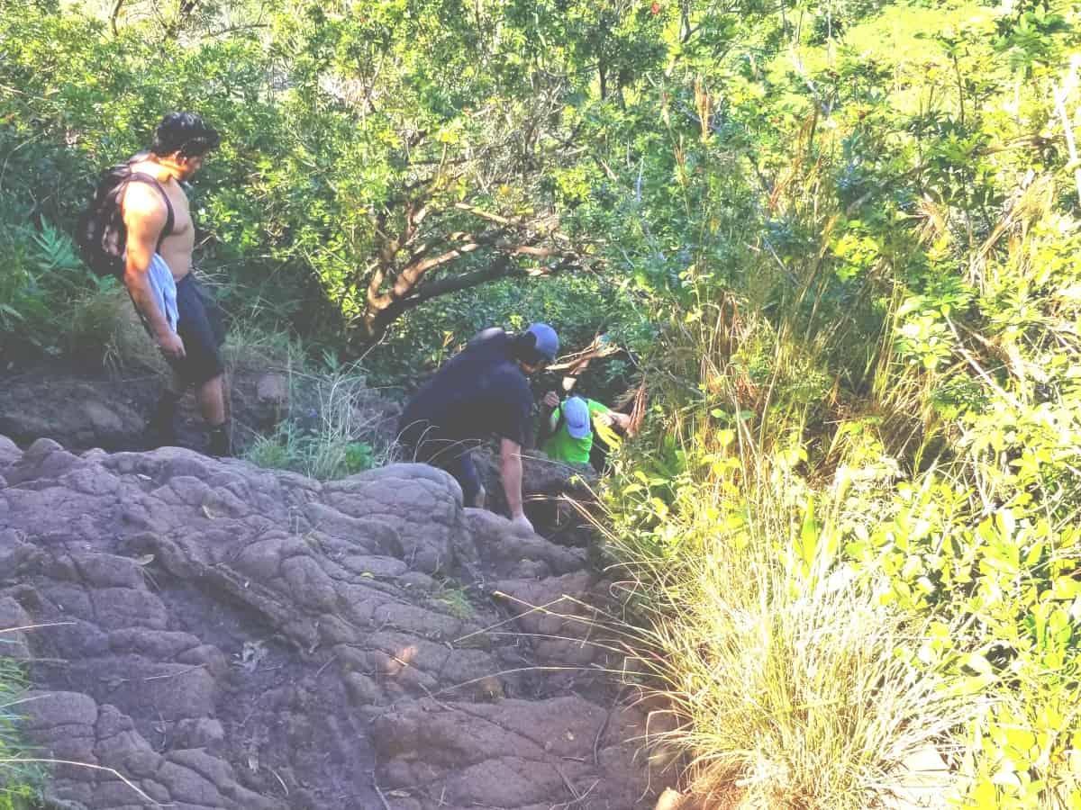 Going down rocks on the trail